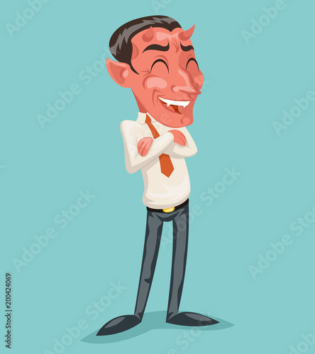 Devil businessman proud clever winner demon character icon cartoon design vector illustration