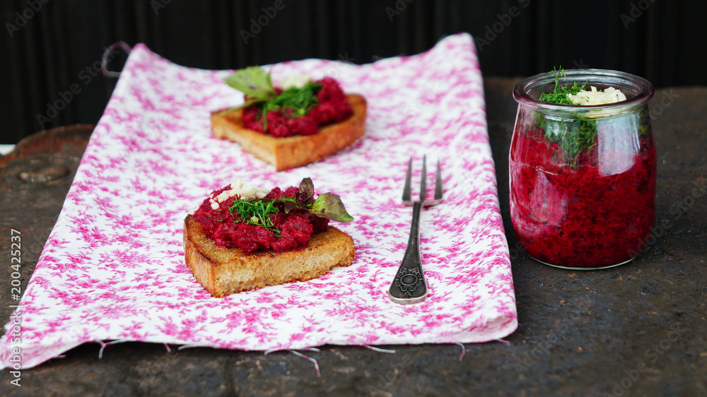 beetroot humus . appetizer made from  beetroot.