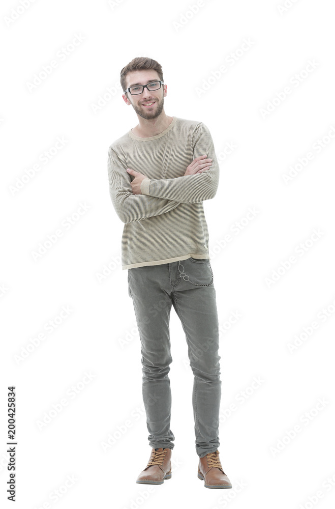 Full length of serious young man with glasses Full length of serious young man with glasses