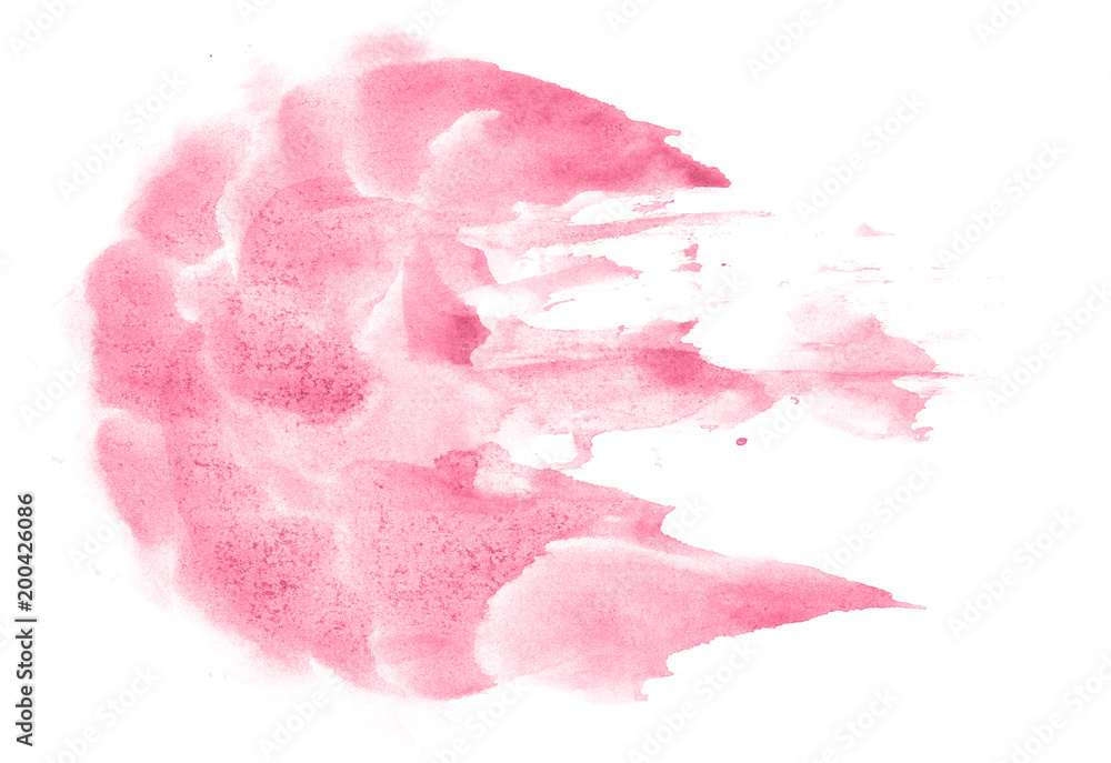Abstract watercolor background hand-drawn on paper. Volumetric smoke elements. Pink, Rapture Rose color. For design, websites, card, text, decoration, surfaces.