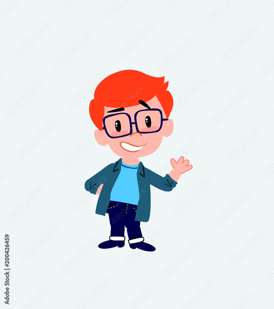 White boy with glasses showing something in positive attitude.