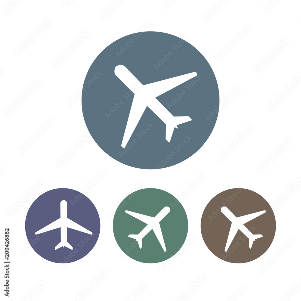 Airplane icon, plane sign. Set. Vector illustration, flat design.