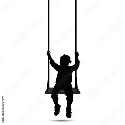 child swinging black vector silhouette three