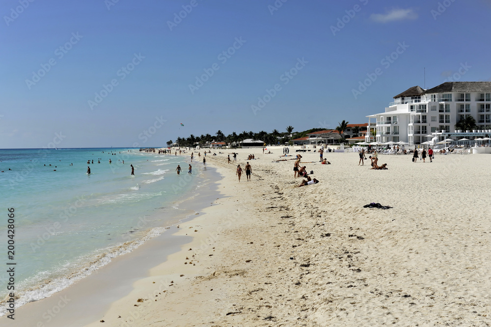 Strand an der Playa del Carmen, Caribe, Quintana Roo Staat, Riviera Maya, Halbinsel Yucatan, Mexiko, Mittelamerika