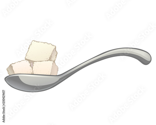 Vector three sugar cubes in a metal spoon