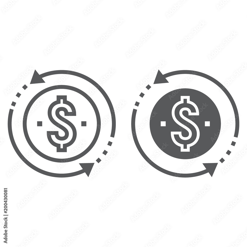 Return on investment line and glyph icon, development and business, money back sign vector graphics, a linear pattern on a white background, eps 10. Return on investment line and glyph icon, development and business, money back sign vector graphics, a linear pattern on a white background, eps 10.