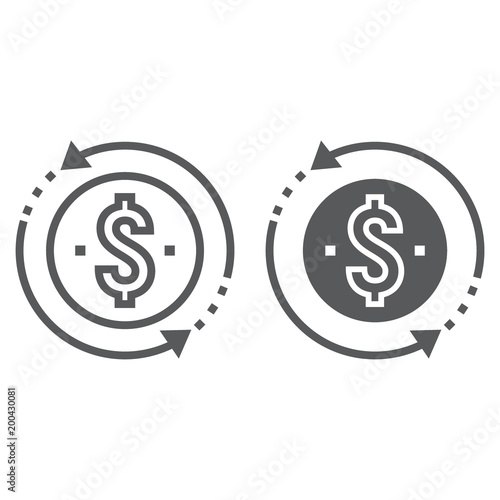 Return on investment line and glyph icon, development and business, money back sign vector graphics, a linear pattern on a white background, eps 10.