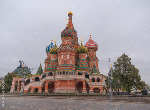 Saint Basil's Resurrection Cathedral tops on the Moscow Russia. Red Square