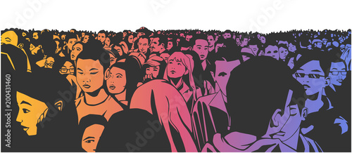 Drawing of large mixed ethnic city crowd photo