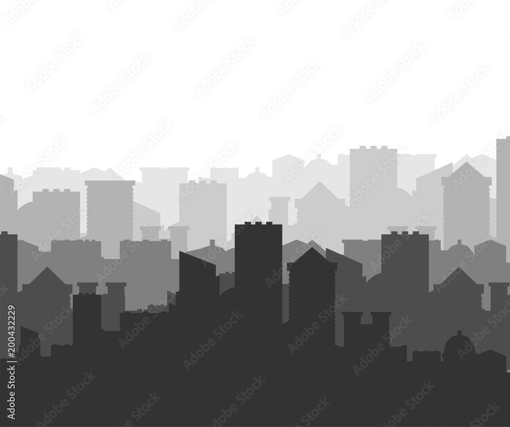 City silhouette. Megapolis silhouette. Skyscrapers and buildings. Vector illustration