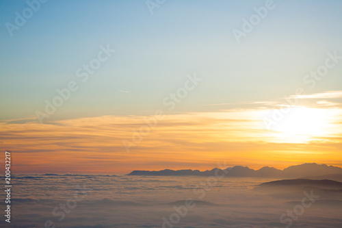 Mountain silhouette at sundown