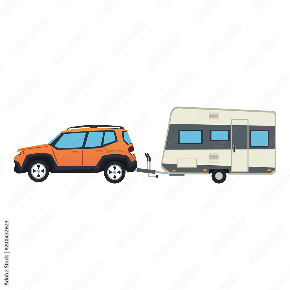 SUV truck towing trailer vector illustration graphic design