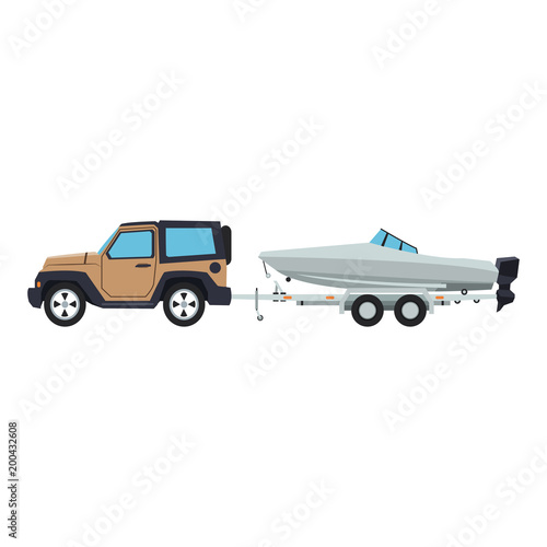 Suv towing boat vector illustration graphic design