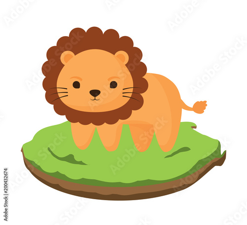 Fototapeta Naklejka Na Ścianę i Meble -  cute lion on the grass over white background, colorful design. vector illustration