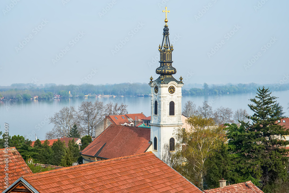 St. Nicholas Church in Zemun and Danube river 