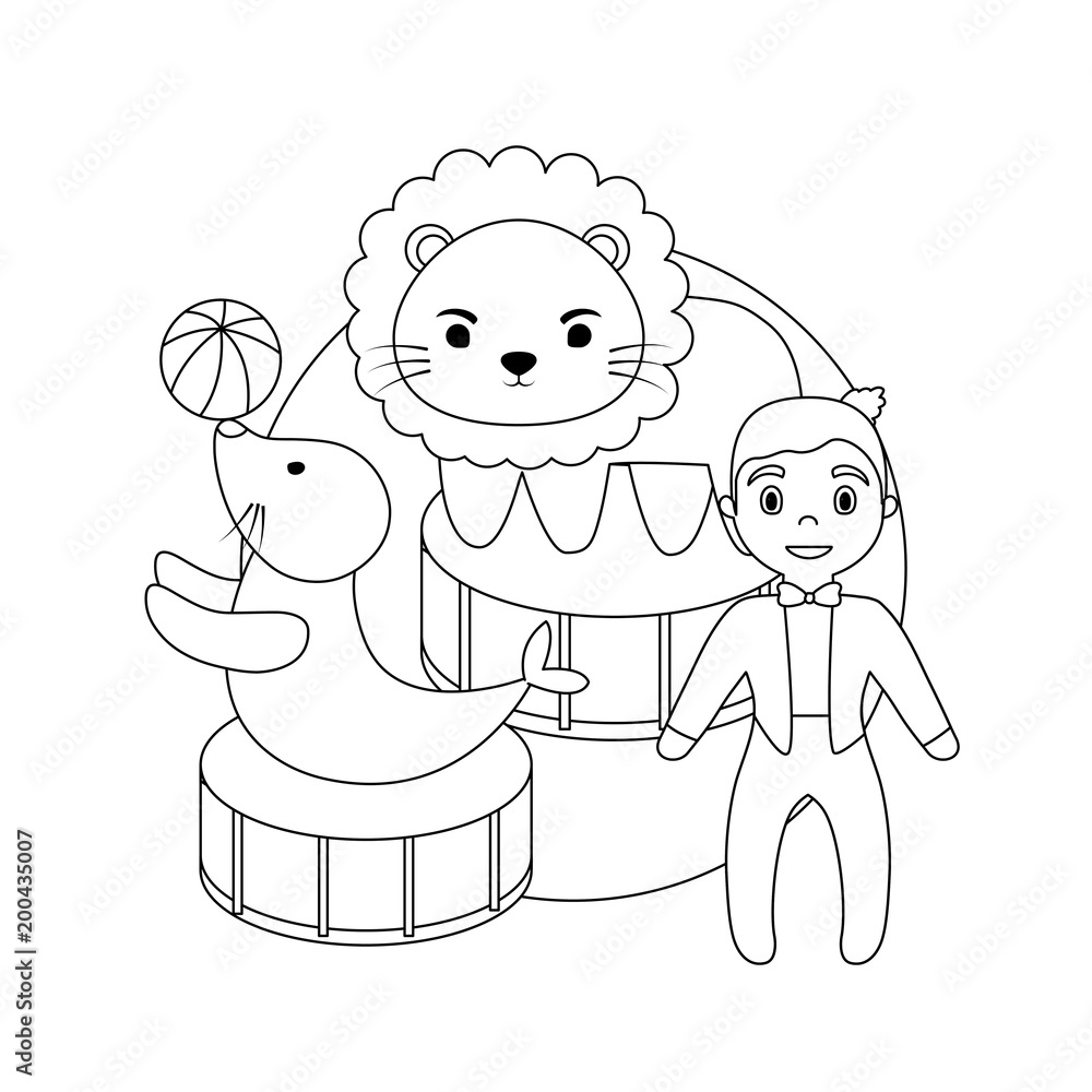 Fototapeta premium cute lion on the grass over white background, vector illustration