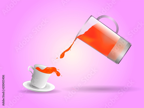 Orange juice pours into a mug from French press. Vector illustration