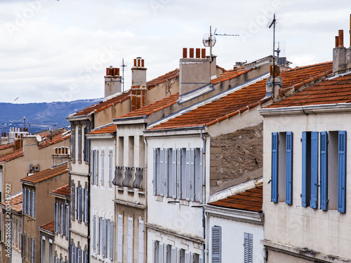 MARSEILLE, FRANCE, on March 5, 2018. A close row on the street on a hill slope in a historical part of the city photo