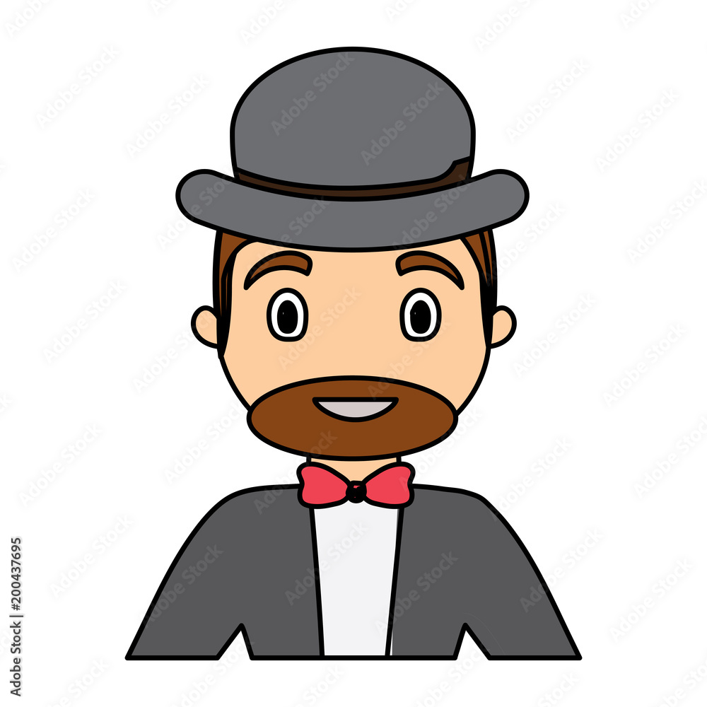 cartoon man with hat icon over white background, colorful design. vector illustration