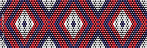 Trendy, modern ethnic beaded, border, pattern, embroidery cross, diamonds, stripe