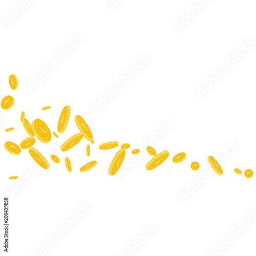 European Union Euro coins falling. Scattered disorderly EUR coins on white background. Fine square shape vector illustration. Jackpot or success concept.