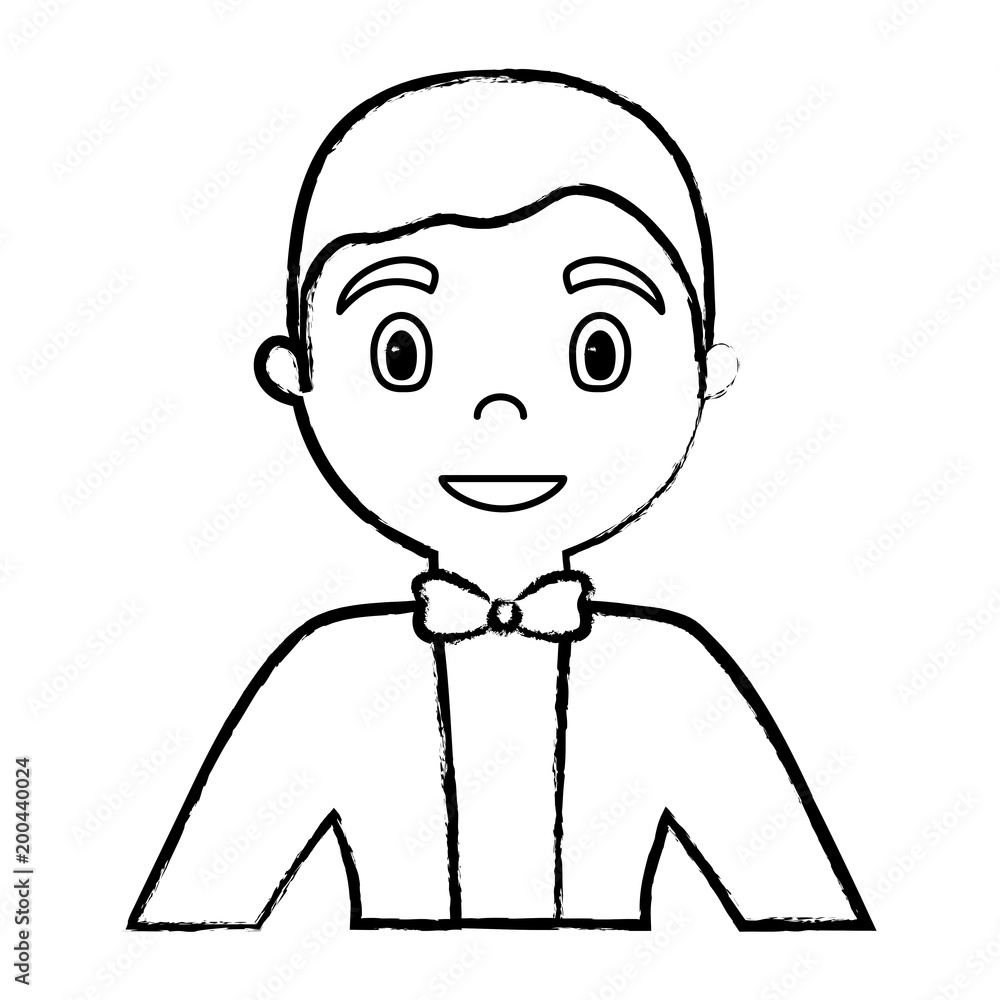 Obraz premium sketch of cartoon man with suit and bow tie icon over white background, vector illustration