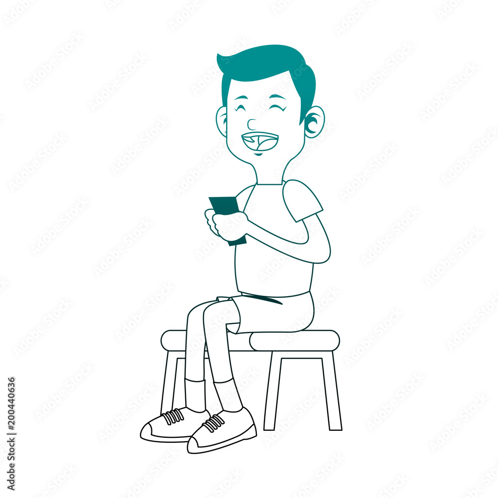 Boy playing with smartphone vector illustration graphic design