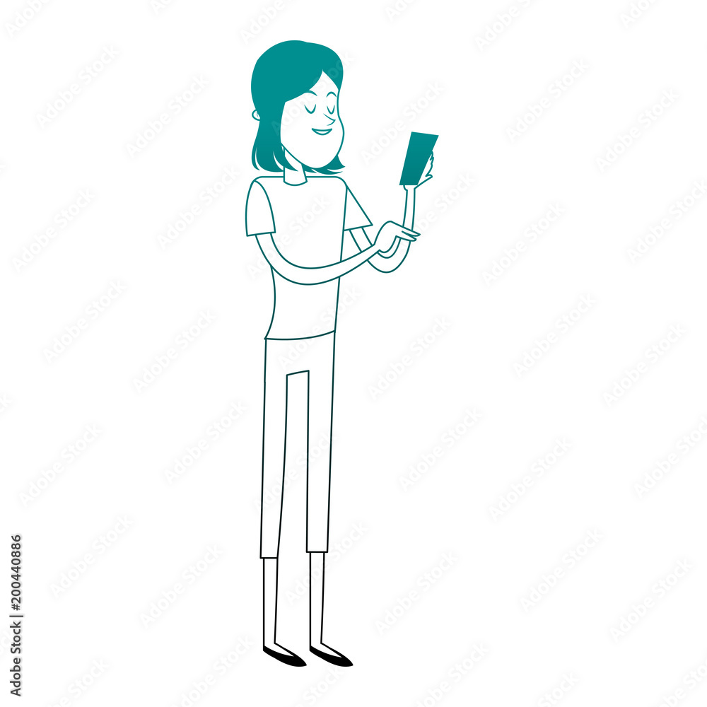 Young woman looking smartphone cartoon vector illustration graphic design