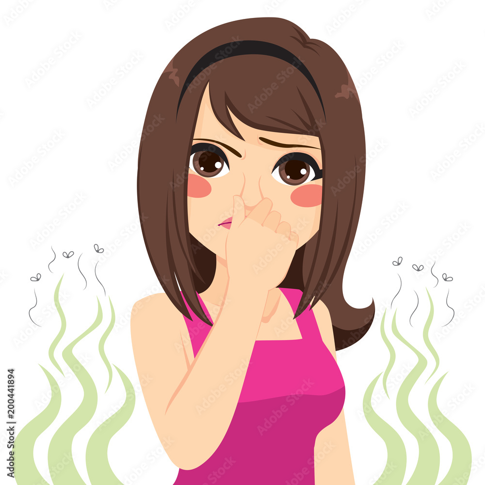 Young teenager girl pinching her nose bad stinking bad smell concept Young teenager girl pinching her nose bad stinking bad smell concept