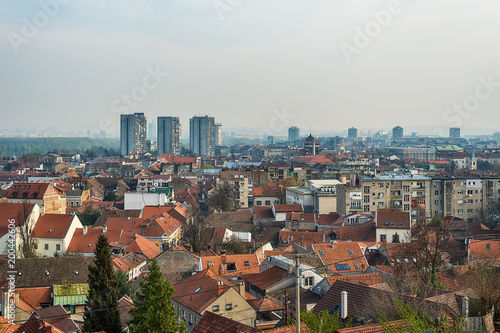 Belgrade, Serbia April 07, 2018: Panorama of Belgrade and roofs of Zemun from the tower of Gardos.