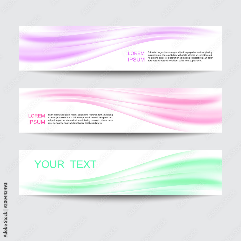 Vector set of banners. Banners with pink, blue, green waves Vector set of banners. Banners with pink, blue, green waves