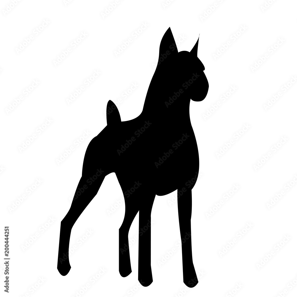 boxer silhouette dog on white background, in black