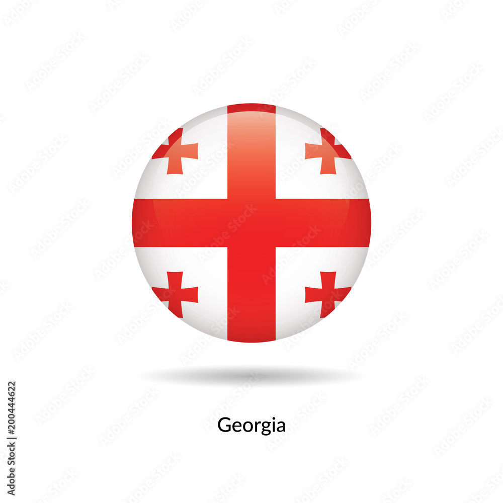 Georgia flag - round glossy button. Vector Illustration.