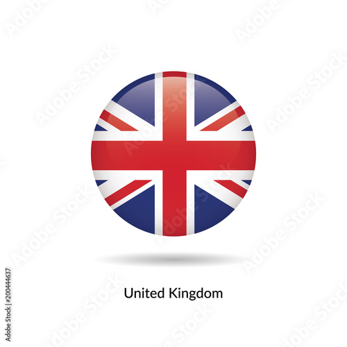 United Kingdom flag - round glossy button. Vector Illustration.
