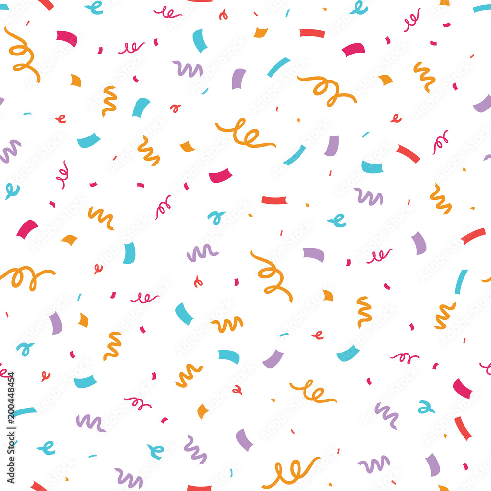 Colorful confetti seamless repeat pattern. Great for a birthday party or an event celebration invitation or decor. Surface pattern design.