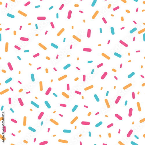 Colorful confetti sprinkles seamless pattern. Great for a birthday party or an event celebration invitation or decor. Surface pattern design.