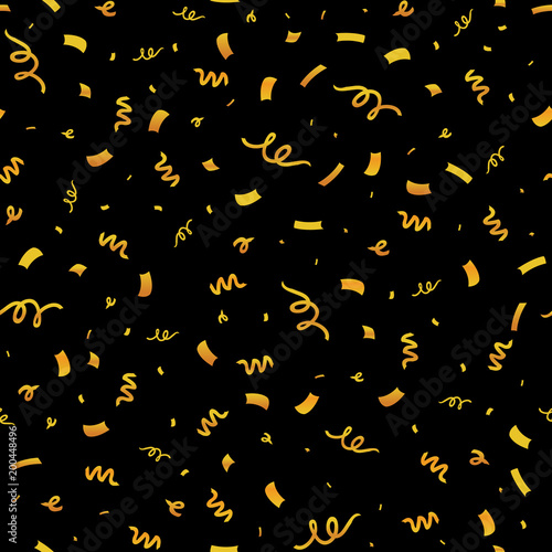 Golden confetti on black seamless repeat pattern. Great for a birthday party ...