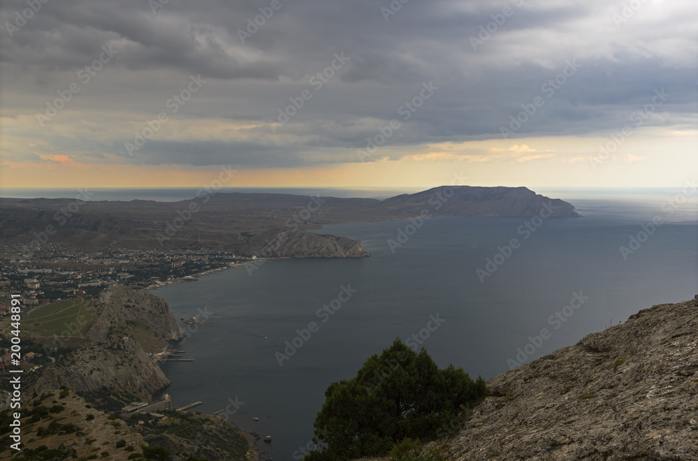 View  from the mountainside, bad weather. Black Sea coast, Crimea.