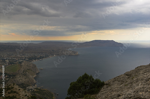 View from the mountainside, bad weather. Black Sea coast, Crimea.