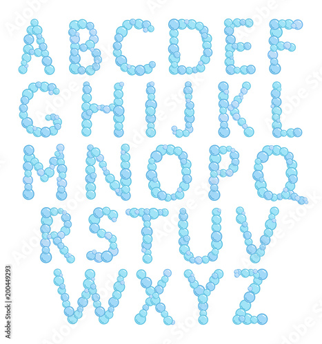 Alphabet, bubbles letters, foam font, vector