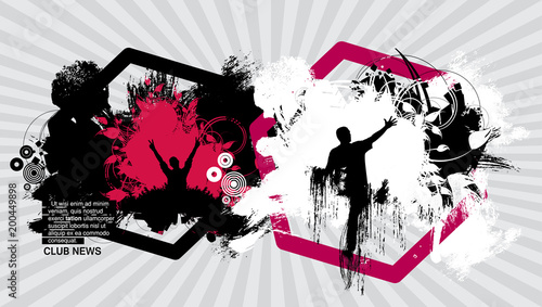 Music event background with dancing people