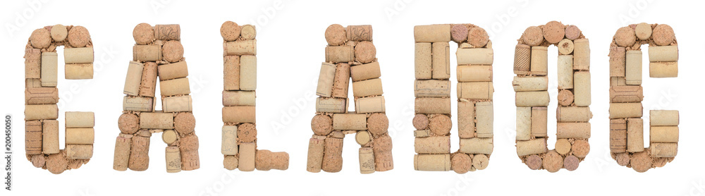 Grape variety Caladoc made of wine corks Isolated on white background