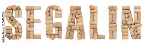 Grape variety Segalin made of wine corks Isolated on white background