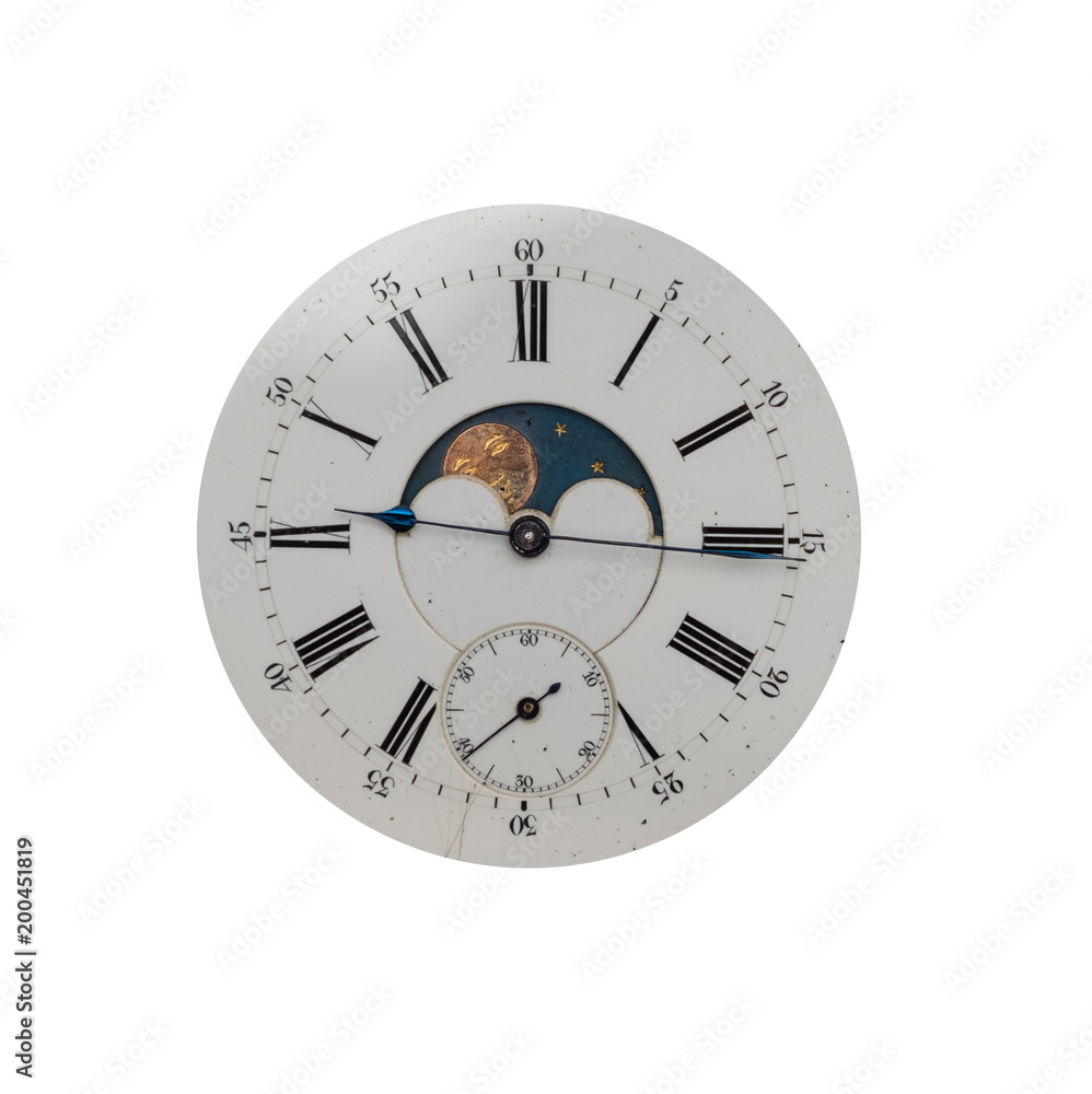 The dial of the old clock on a white background. The dial of the old clock on a white background.