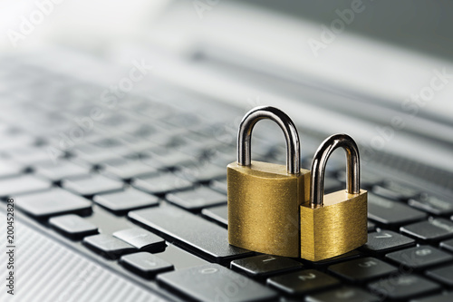 Padlock on computer keyboard. Network Security, data security and antivirus protection PC.