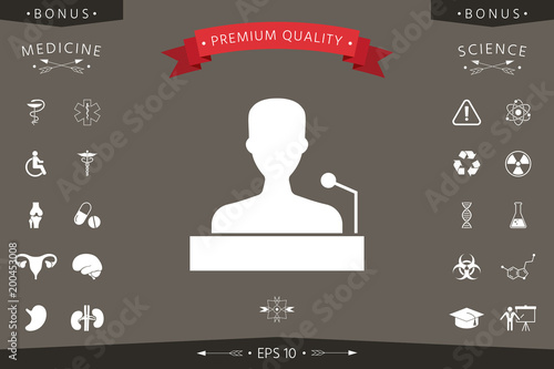 Speaker, orator speaking from tribune icon