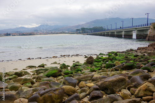 Bridge from Toralla island to Vao beach, Vigo, Galicia, Spain