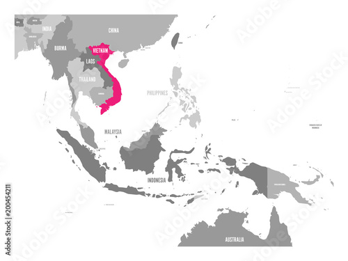 Vector map of Vietnam. Pink highlighted in Southeast Asia region.