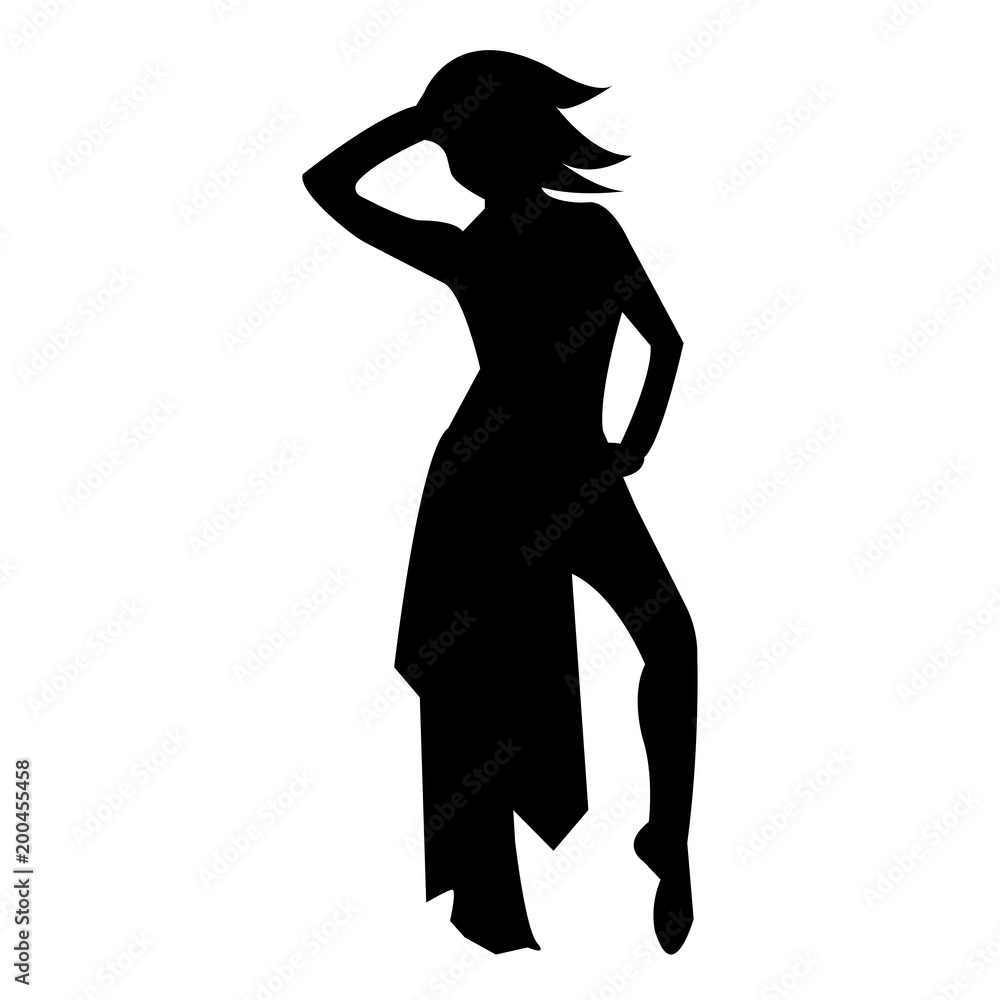 belly dancer silhouette on white background, in black