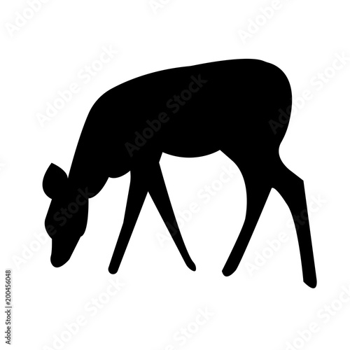 baby deer silhouette on white background, in black
